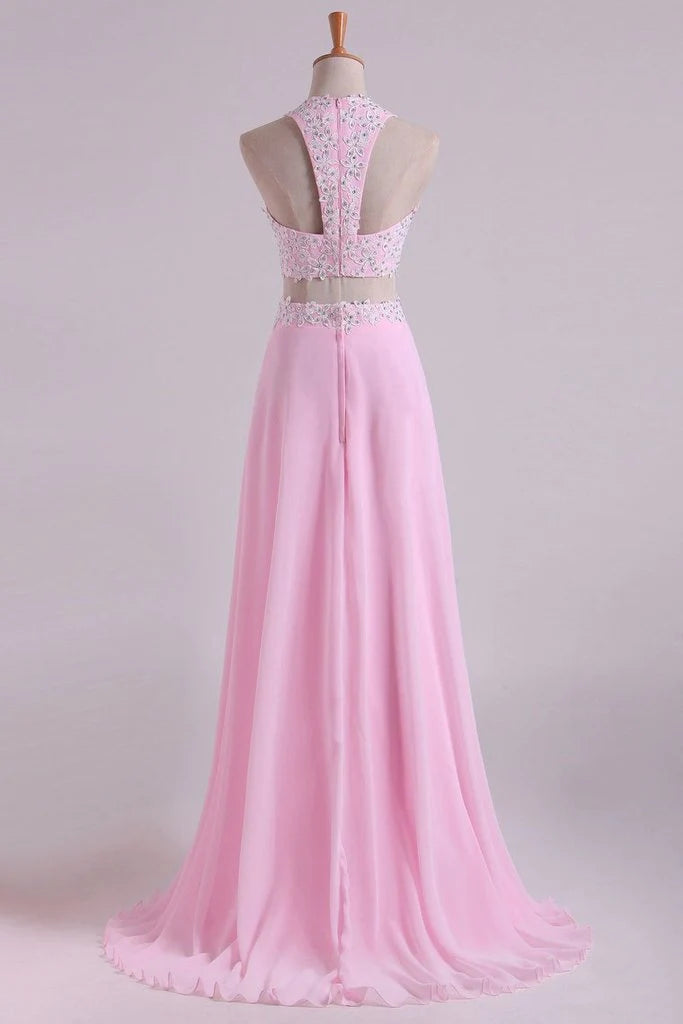 Halter Party Dresses A-Line With Applique Chiffon