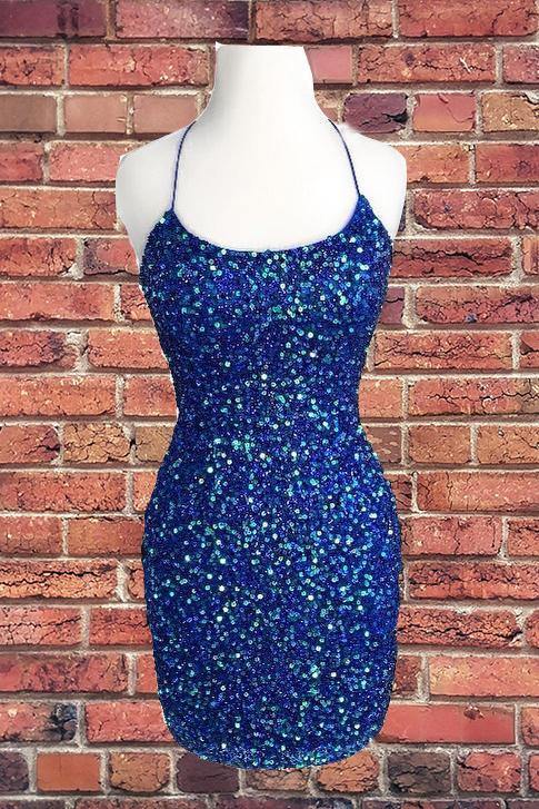 Halter Sequin Sheath Backless Short Homecoming Dresses