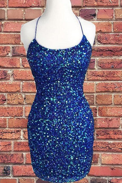 Halter Sequin Sheath Backless Short Homecoming Dresses