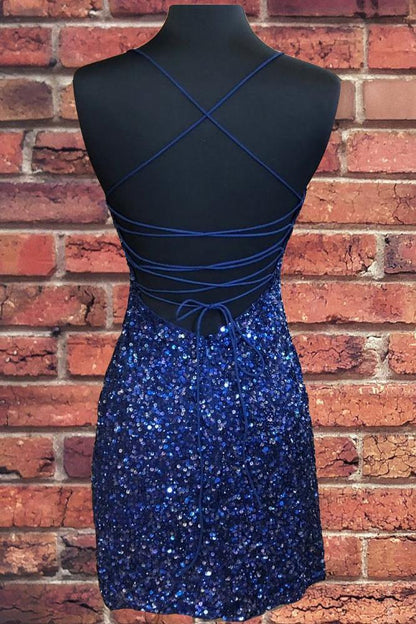 Halter Sequin Sheath Backless Short Homecoming Dresses