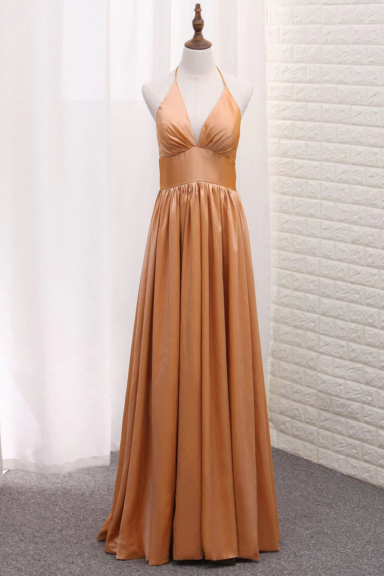 Halter Taffeta A Line Party Dresses Floor Length Zipper Up