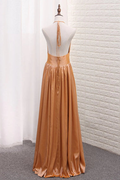 Halter Taffeta A Line Party Dresses Floor Length Zipper Up