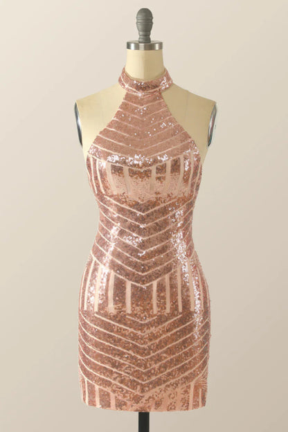 High Fashion Sheath High Neck Sleeveless Sequin Short Homecoming Dress