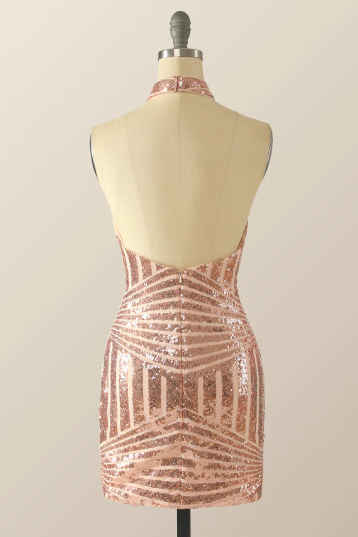 High Fashion Sheath High Neck Sleeveless Sequin Short Homecoming Dress