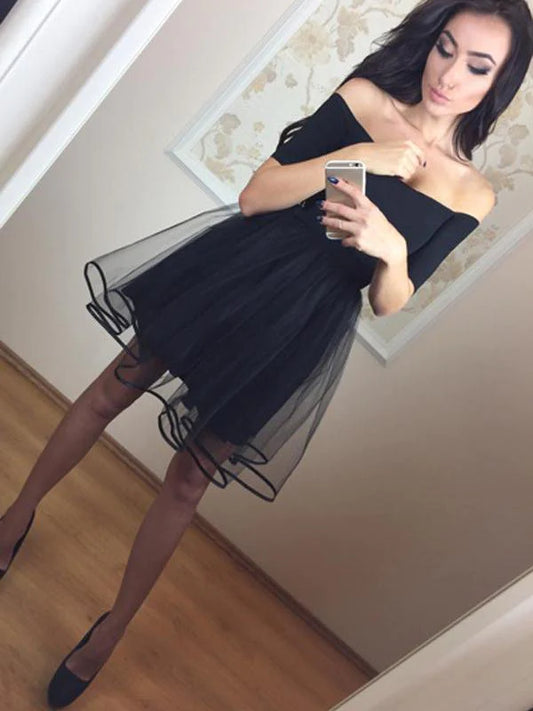 Homecoming Dress Little Black Dress A-line Off-the-shoulder Short Graduation Dress