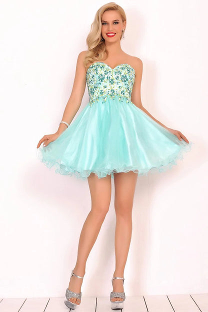 Homecoming Dresses A-Line Boat Neck Short/Mini Beaded Bodice Tulle