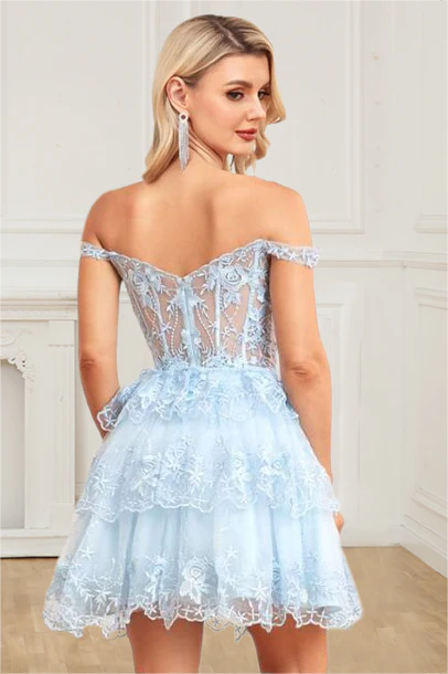 Homecoming Dresses A Line Off The Shoulder Lace With Applique