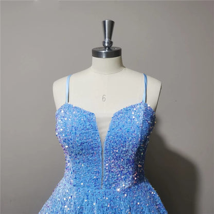 Homecoming Dresses A Line Open Back Spaghetti Straps Sequin Short/Mini