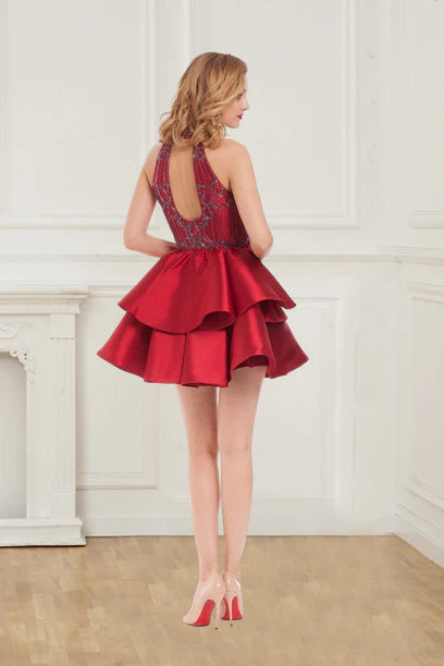 Homecoming Dresses High Neck A Line Satin With Beading Mini