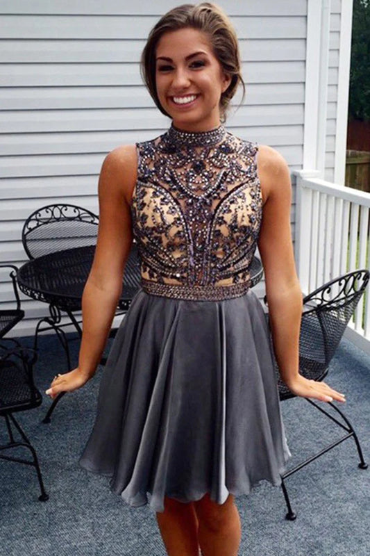 Homecoming Dresses Short/Mini Dresses Chiffon With Beading