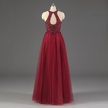 Hot Sale Crew Tulle Red Long Party Dresses