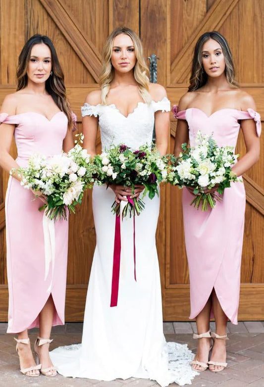 Hot Sale Sheath Off The Shoulder Elegant Bridesmaid Dresses