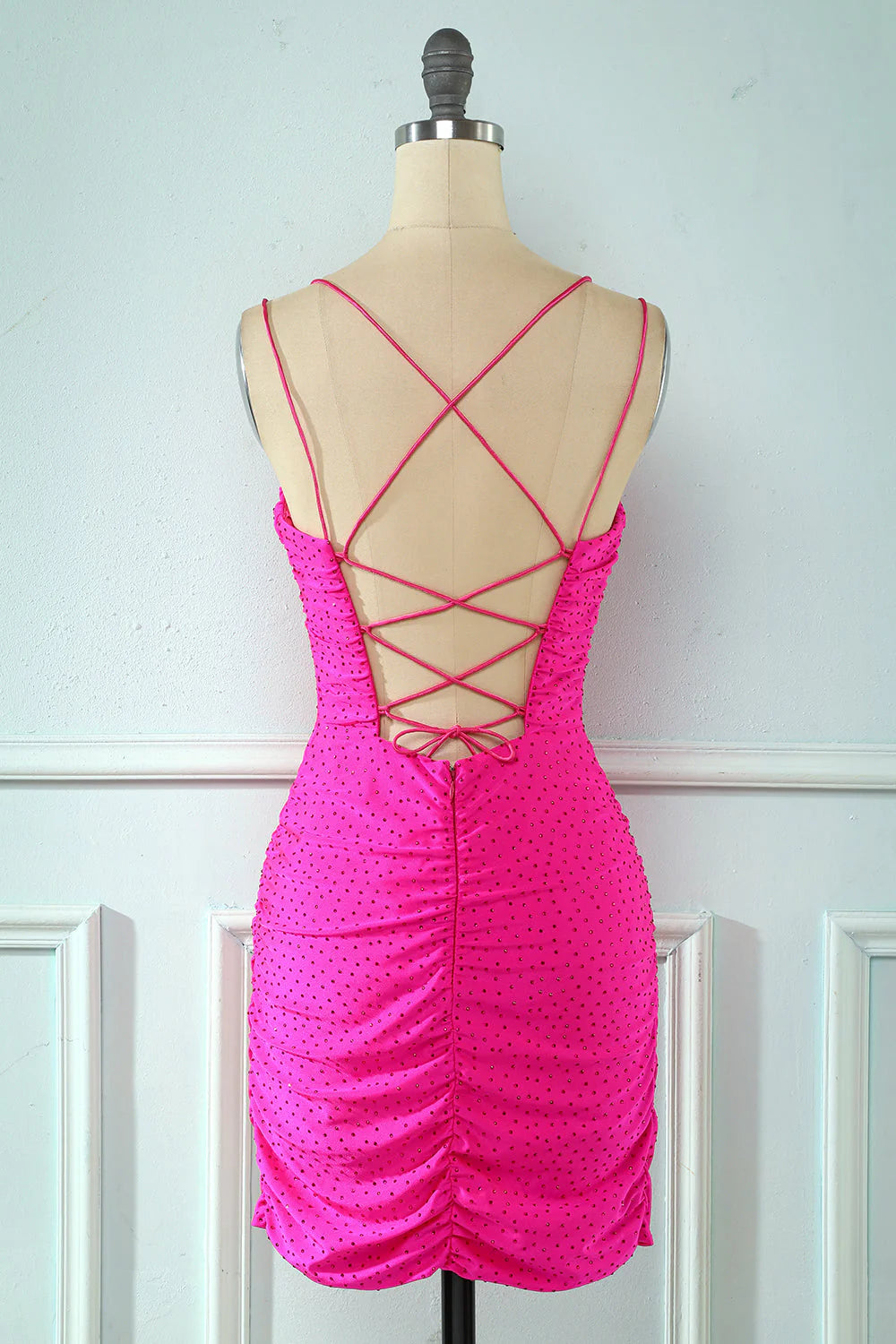 Hot Sale Sheath Spaghetti Straps Fuchsia Above Knee Homecoming Dress