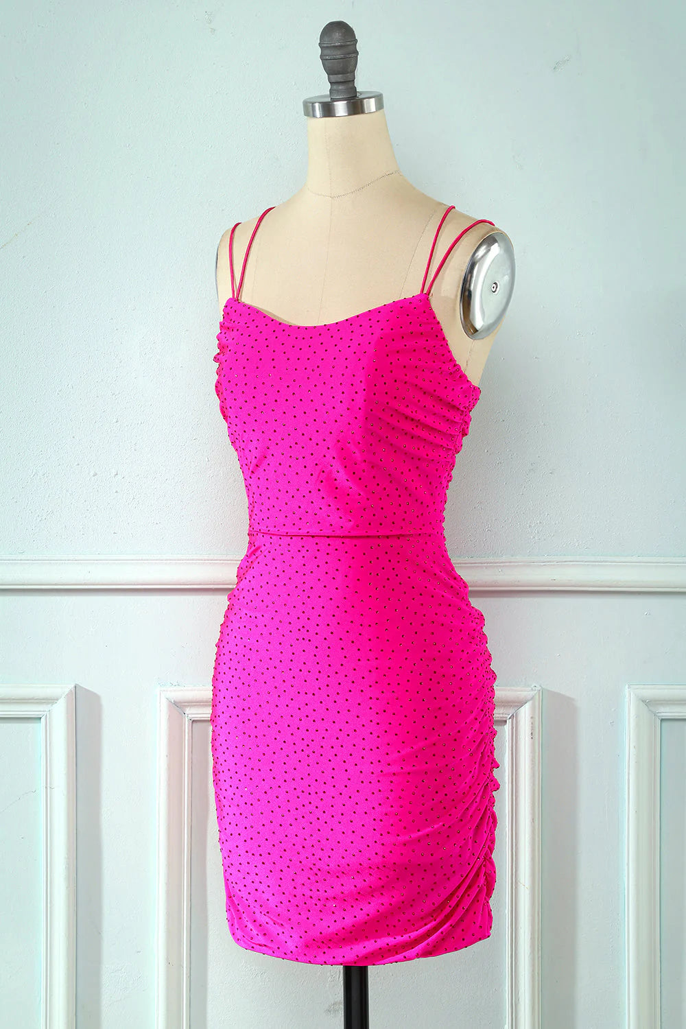 Hot Sale Sheath Spaghetti Straps Fuchsia Above Knee Homecoming Dress