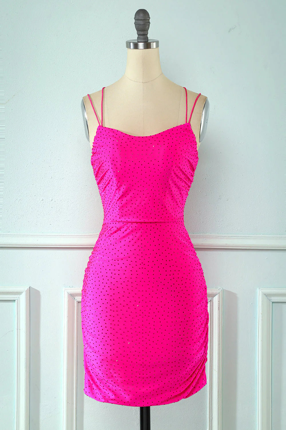 Hot Sale Sheath Spaghetti Straps Fuchsia Above Knee Homecoming Dress