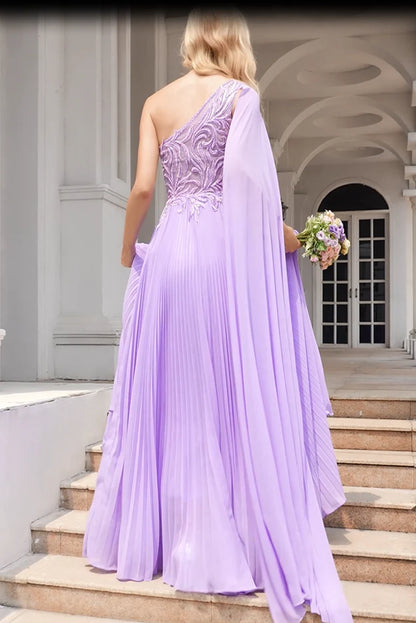 Hot Selling Purple One Shoulder Prom Dresses Zipper Up With Bead