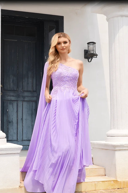 Hot Selling Purple One Shoulder Prom Dresses Zipper Up With Bead