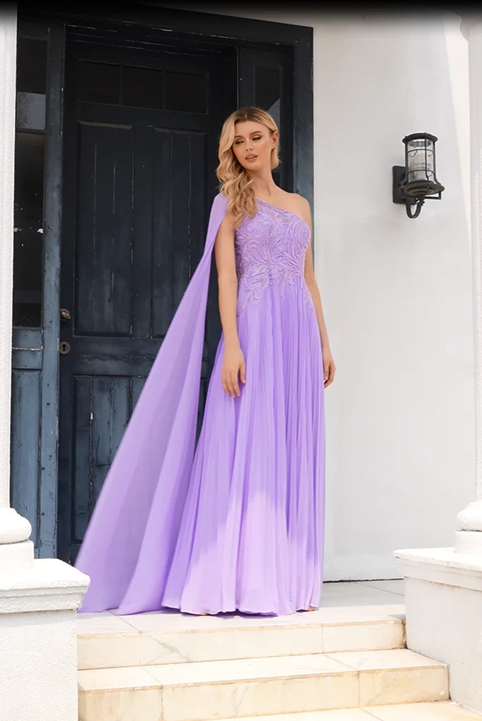 Hot Selling Purple One Shoulder Prom Dresses Zipper Up With Bead