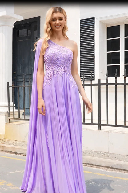 Hot Selling Purple One Shoulder Prom Dresses Zipper Up With Bead