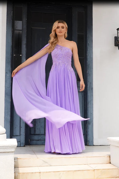 Hot Selling Purple One Shoulder Prom Dresses Zipper Up With Bead