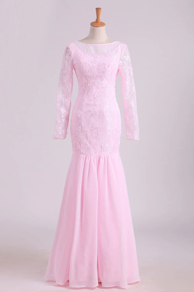 Lace Bateau Long Sleeves Mermaid Party Dresses Floor Length