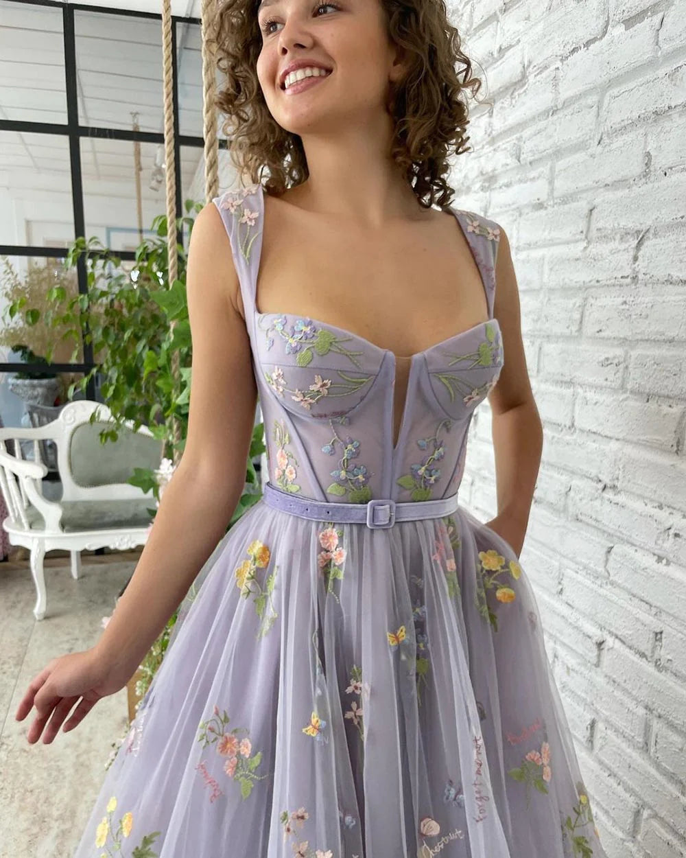 Lavender A Line Straps Homecoming Dress for Teens with Appliques Appliqued Cocktail Dress