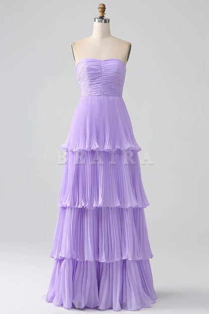 Beaira Lilac A-Line Sweetheart Tiered Floor Length Chiffon Bridesmaid Dress Bridesmaid dress shop