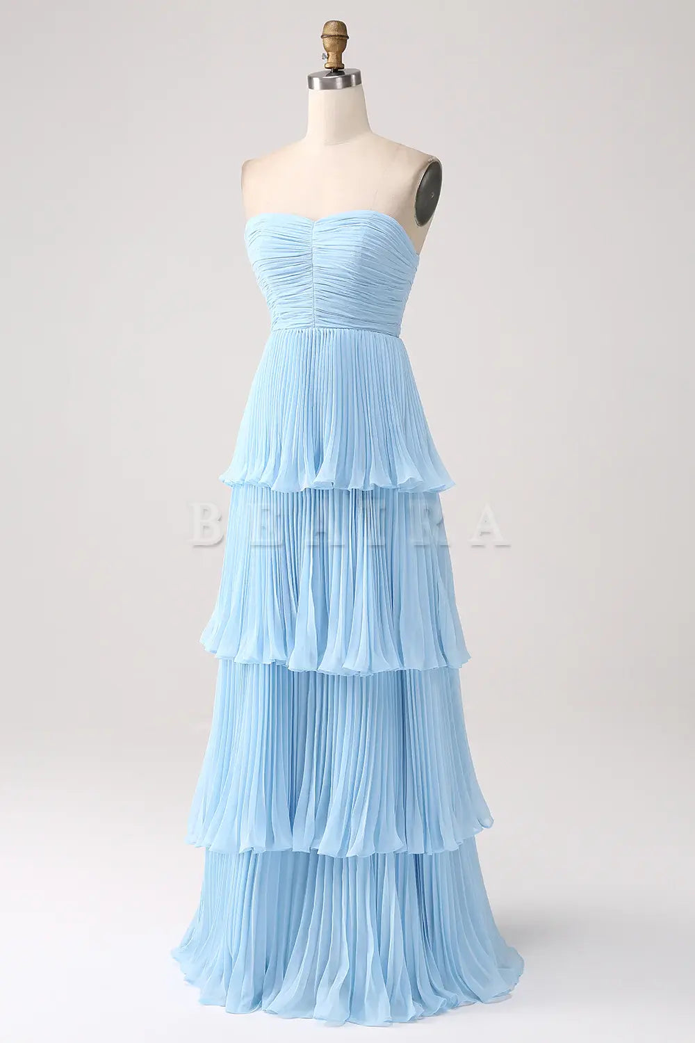 Beaira Sky Blue A-Line Sweetheart Tiered Floor Length Chiffon Bridesmaid Dress Bridesmaid dress shop