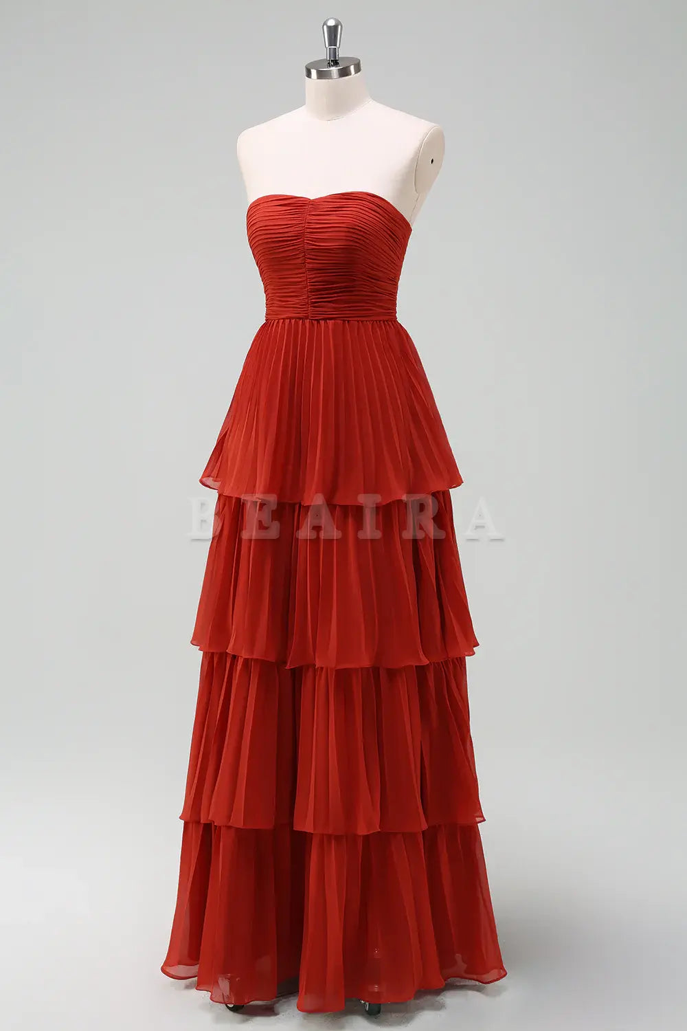 Beaira Rust A-Line Sweetheart Tiered Floor Length Chiffon Bridesmaid Dress Bridesmaid dress shop