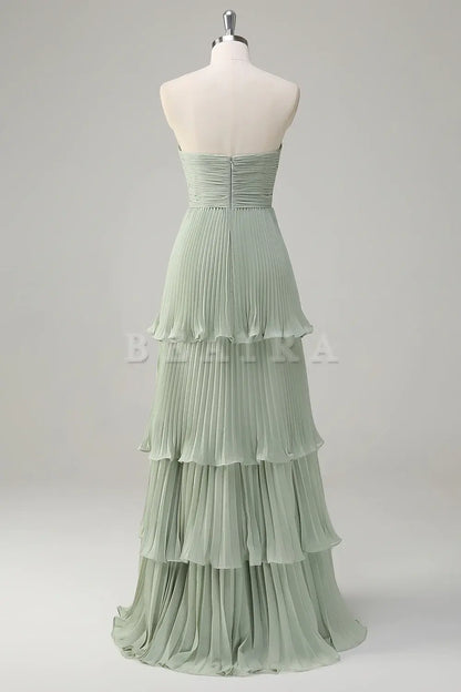 Beaira Dusty Sage A-Line Sweetheart Tiered Floor Length Chiffon Bridesmaid Dress Bridesmaid dress shop