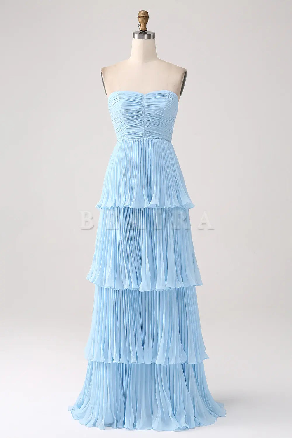 Beaira Sky Blue A-Line Sweetheart Tiered Floor Length Chiffon Bridesmaid Dress Bridesmaid dress shop