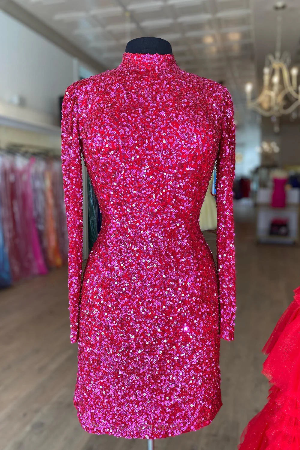 Long Sleeve Scoop Neck Backless Sheath Sequin Homecoming Dresses Cocktail Dress