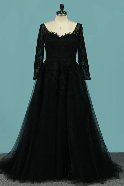 Long Sleeves Party Dresses A Line Tulle With Applique