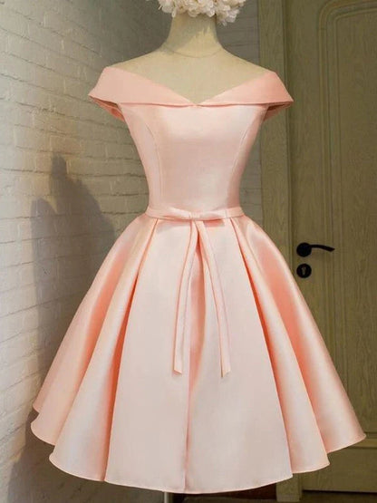 A-Line Off-The-Shoulder Sleeveless Satin Homecoming Dresses With Sash/Ribbon/Belt