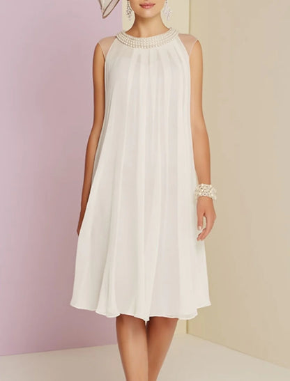 Sheath/Column Jewel Neck Knee-Length Sleeveless Wedding Guest Dress