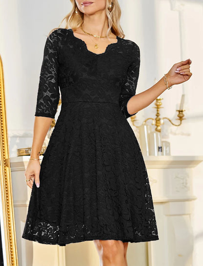 A-Line/Princess V-Neck Lace Wedding Guest Cocktail Dresses With Applique