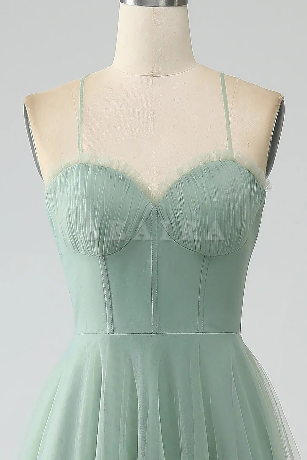 Beaira Matcha A-Line Spaghetti Straps Tea-Length Corset Tulle Bridesmaid Dress Bridesmaid dress shop