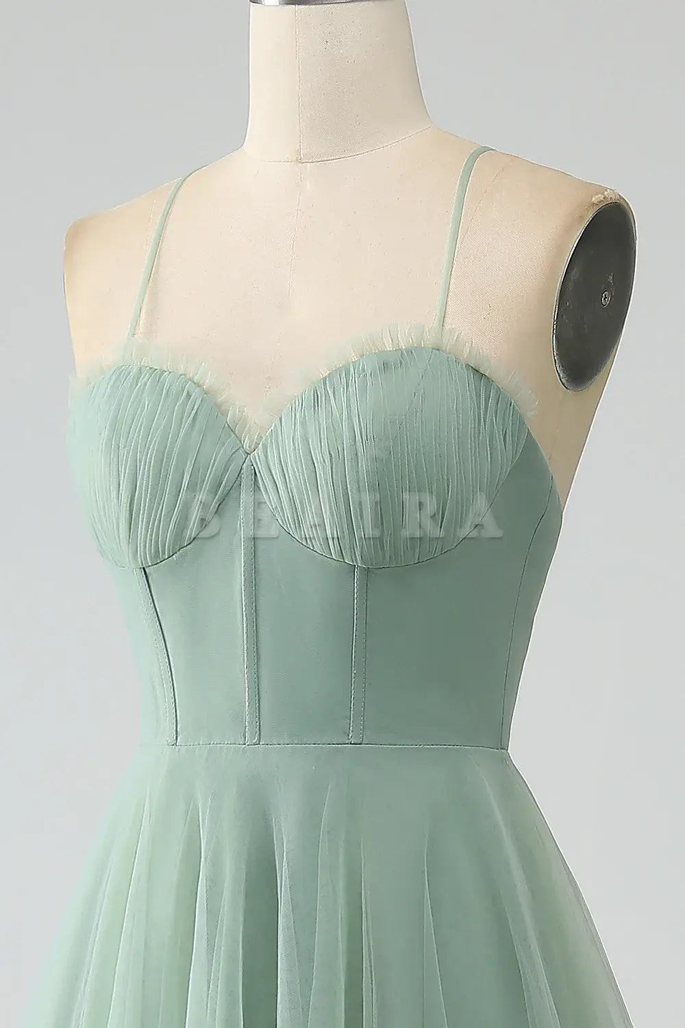 Beaira Matcha A-Line Spaghetti Straps Tea-Length Corset Tulle Bridesmaid Dress Bridesmaid dress shop