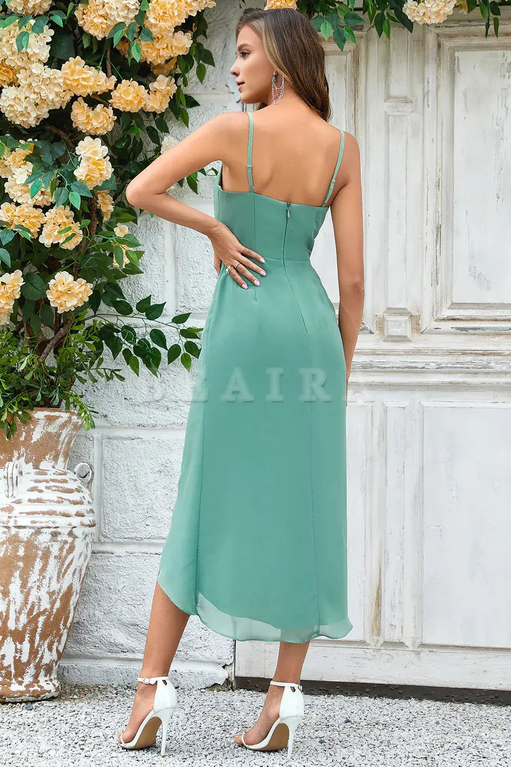 Beaira Matcha A Line Asymmetrical Chiffon Bridesmaid Dress Bridesmaid dress shop