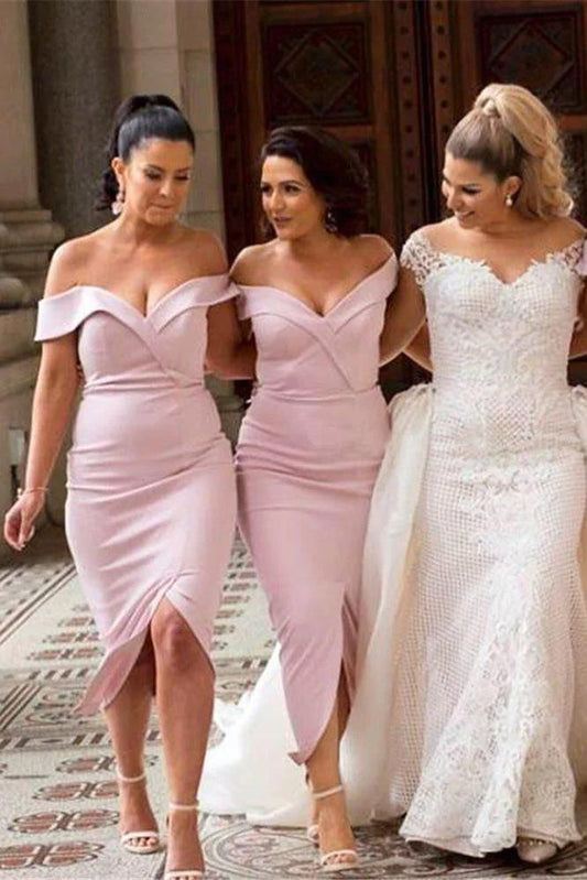 Mermaid Pink Off the Shoulder Sweetheart Long Bridesmaid Dresses