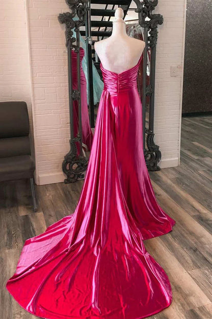 Mermaid Sweetheart Satin Split Prom Dresses with Attached Train