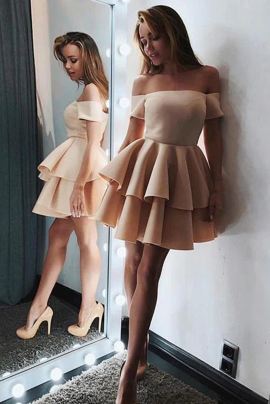 Mini Short A-line Off the Shoulder Above Knee Short Sleeve Homecoming Dress Cocktail Dresses