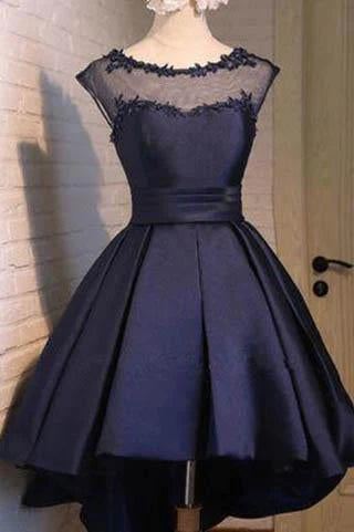 Navy blue Satin Classy Sexy Cocktail Dress Charming Graduation Dress Homecoming Dresses