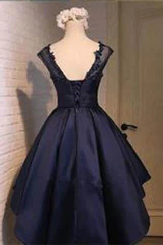 Navy blue Satin Classy Sexy Cocktail Dress Charming Graduation Dress Homecoming Dresses