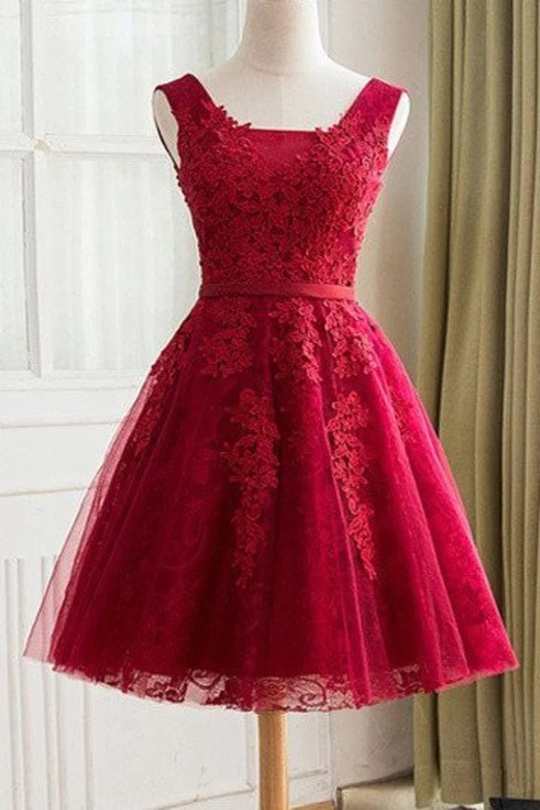 A Line Scoop Tulle & Appliques Homecoming Dresses With Sash