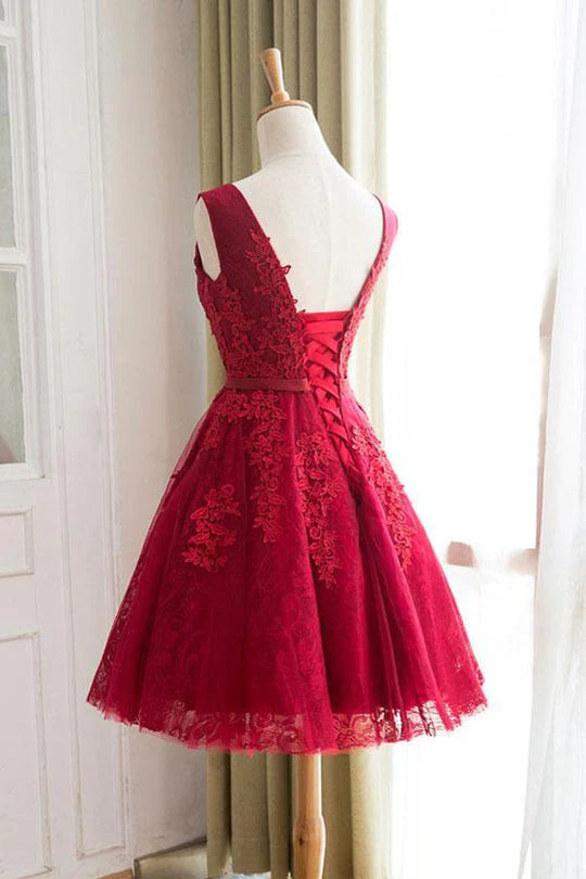 A Line Scoop Tulle & Appliques Homecoming Dresses With Sash