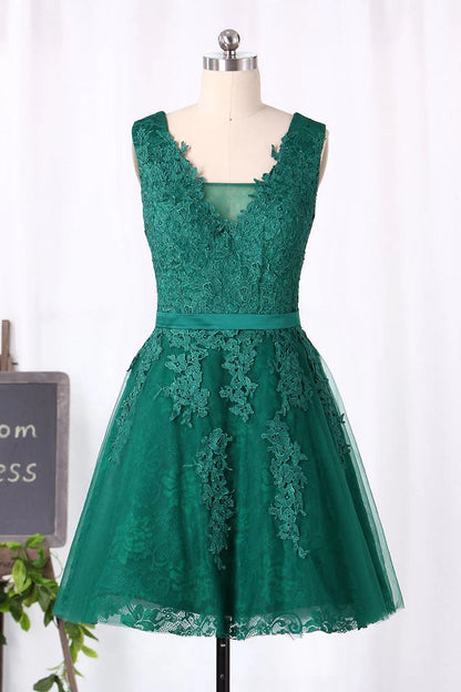 A Line Scoop Tulle & Appliques Homecoming Dresses With Sash