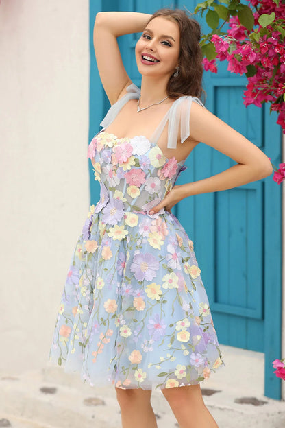 New Arrival A Line Sweetheart Mini Homecoming Dresses With 3D Flower