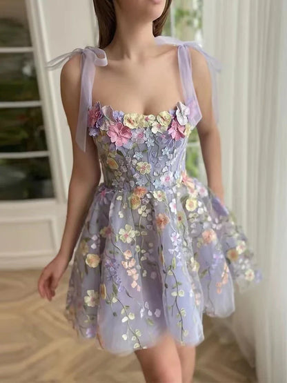 New Arrival A Line Sweetheart Mini Homecoming Dresses With 3D Flower