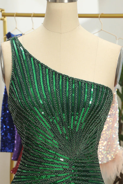 New Arrival Bodycon One Shoulder Above Knee Length Sequin Beaded Homecoming Dress